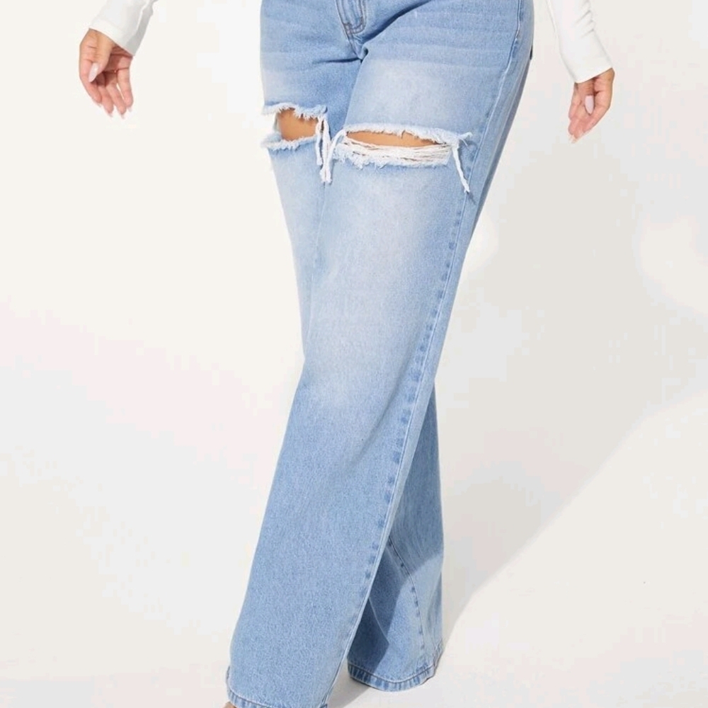 Women's Light Blue Distressed Jeans